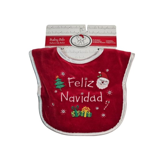 Koala Baby Red Baby Bib, Hook and Eye Closure Feliz Navida, Christmas - Picture 1 of 6